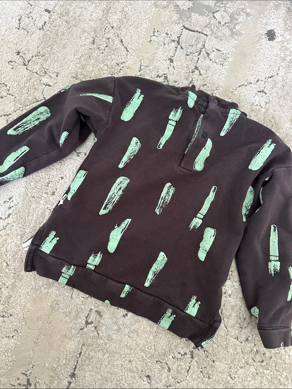 Kids Black Pullover Sweatshirt with Mint Brushstroke Print - Picture 3 of 3